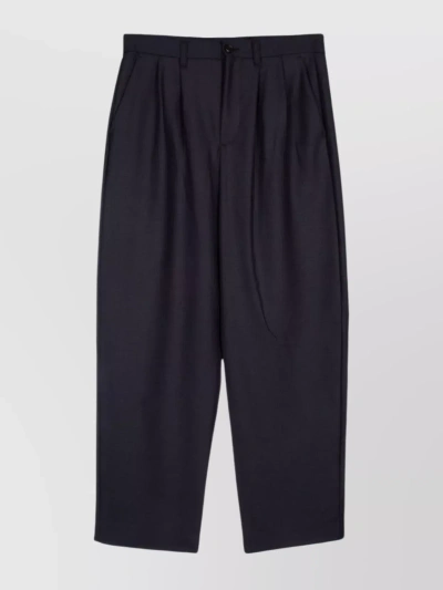 Paul & Shark Cropped Pleated Trousers With Belt Loops And Flap Back Pockets In Black