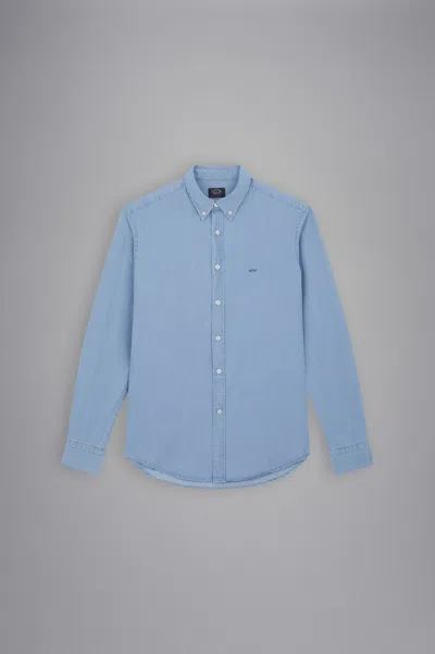 Paul & Shark Camicia In Denim Di Cotone In Azzurro Jeans