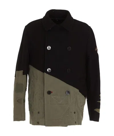 Paul & Shark Double-breasted Wool Splicing Jacket In Black