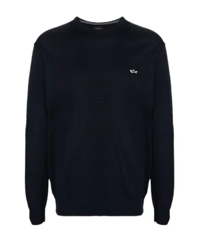 Paul & Shark Embroidered Logo Virgin Wool Sweater In Black