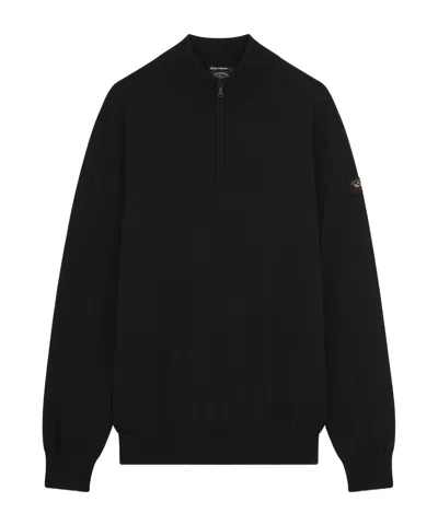 Paul & Shark Fine-knit Half-zip Jumper In Black