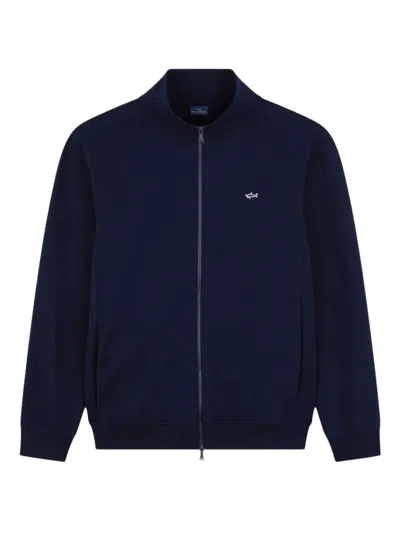 Paul & Shark Full-zip Cotton Blend Sweatshirt In Blue
