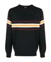 Paul & Shark Horizontal Stripe Fine Knit Jumper In Black