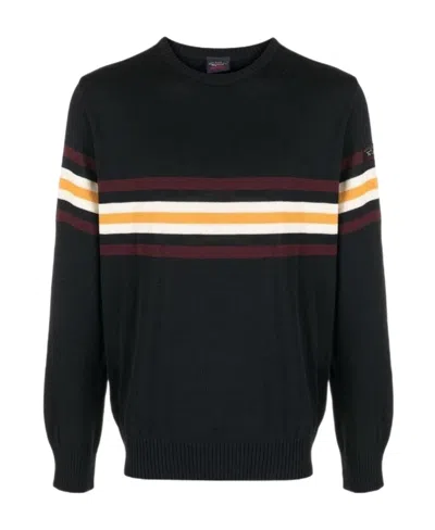 Paul & Shark Horizontal Stripe Fine Knit Jumper In Black