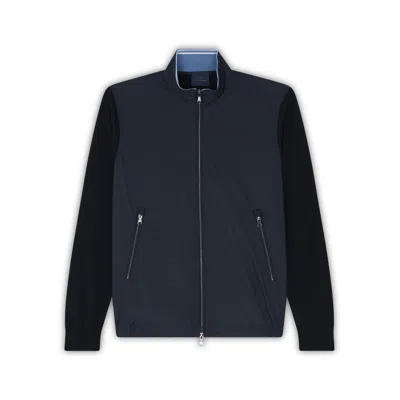 Paul & Shark Cardigan Hybrid Zip-up In Microfibra Ultralight E Lana In Blu