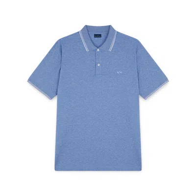 Paul & Shark Polo In Cotone Jaspé Piqué Con Profili Rigati In Blu Acciaio