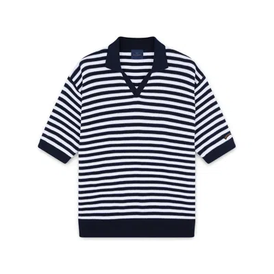 Paul & Shark Polo In Maglia Con Motivo A Righe E Dettagli A Contrasto In Bianco E Blu