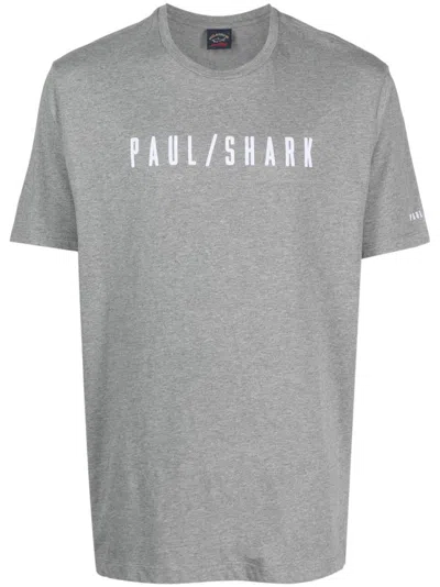PAUL & SHARK LIGHT GREY LOGO-PRINT COTTON T-SHIRT