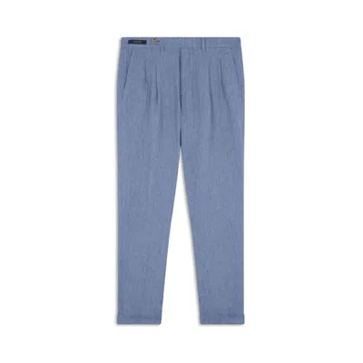 Paul & Shark Pantalone Chino In Lino Con Pinces In Blu Chiaro