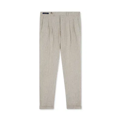 Paul & Shark Pantalone Chino In Lino Con Pinces In Sabbia