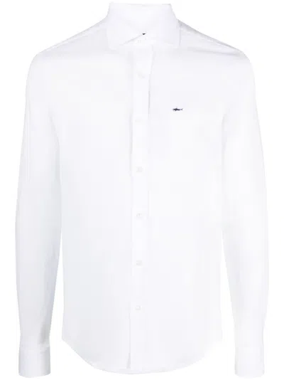 Paul & Shark Linen Long-sleeve Shirt In Weiss