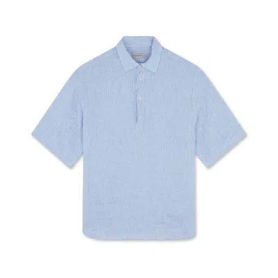Paul & Shark Camicia In Lino Popover Manica Corta In Bianco Righe Avio
