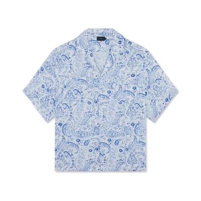 Paul & Shark Camicia In Lino Con Stampa Paisley In Bianco Paisley Blu Azzurro