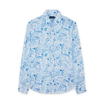 Paul & Shark Camicia In Lino Con Stampa Paisley In Bianco Paisley Blu Azzurro