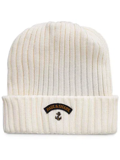Paul & Shark Logo-appliqué Beanie Hat In White