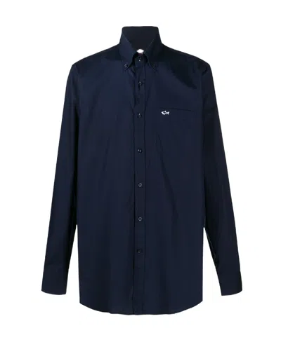 Paul & Shark Logo Embroidered Button-down Shirt In Black