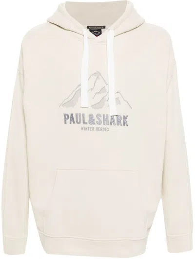 Paul & Shark Logo-embroidered Hoodie In Neutrals