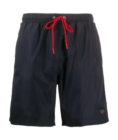 Paul & Shark Logo-patch Drawstring Swim Shorts In Black