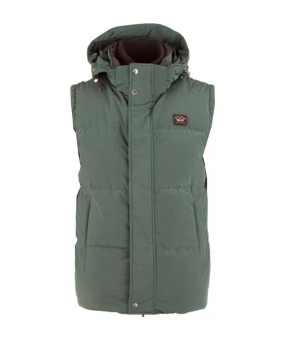 Paul & Shark Logo Patch Hooded Down Jacket In Gray
