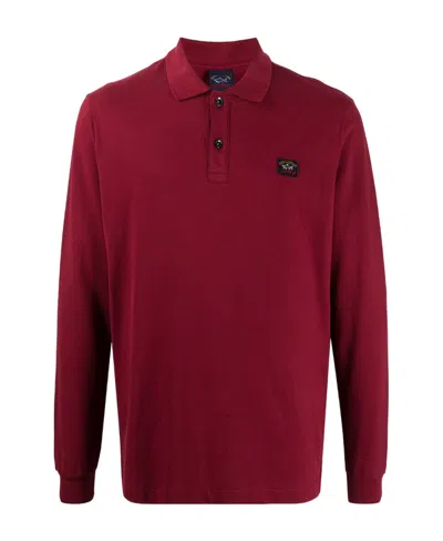 Paul & Shark Logo-patch Long Sleeved Polo Shirt In Red