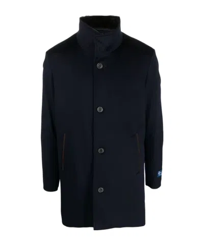 Paul & Shark Logo-patch Single-breasted Coat In Dark Blue