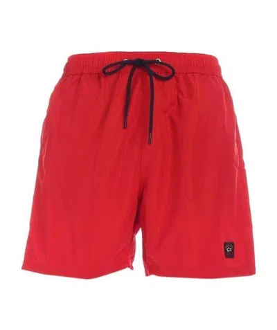 Paul & Shark Logo Detail Swim Trunks In Red