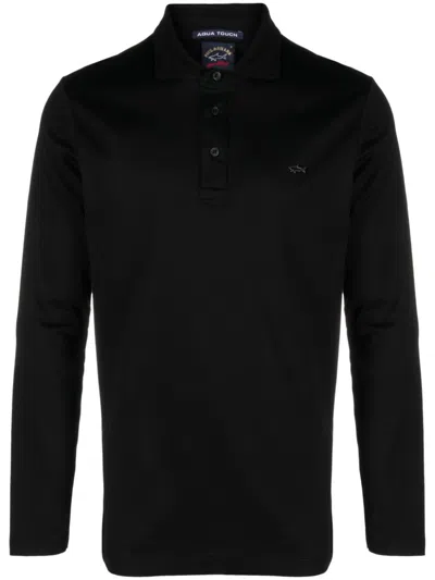 Paul & Shark Logo-plaque Cotton Polo Shirt In Black