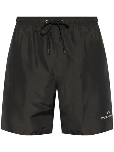 Paul & Shark Logo-print Swim Shorts In Black