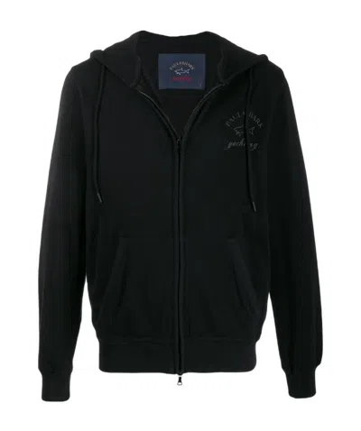 Paul & Shark Logo Printed Hooded Casual Jacket In Black