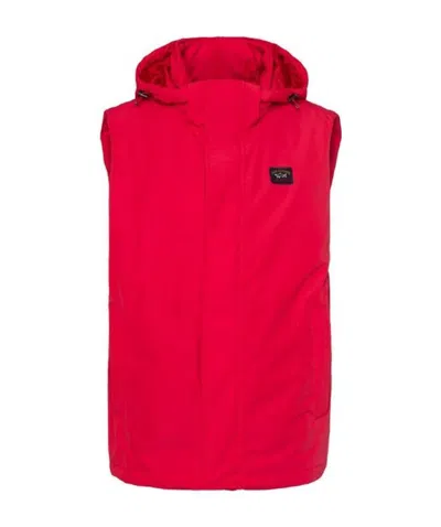 Paul & Shark Logo Sleeveless Casual Jacket In Red