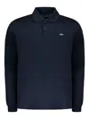 Paul & Shark Ribbed Collar Long Sleeve Polo Shirt In Blue