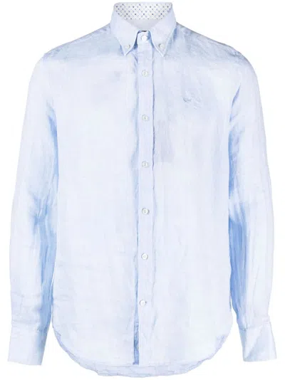 Paul & Shark Long-sleeve Linen Shirt In Blue