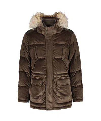 Paul & Shark Long-sleeved Hooded Down Jacket In Brown