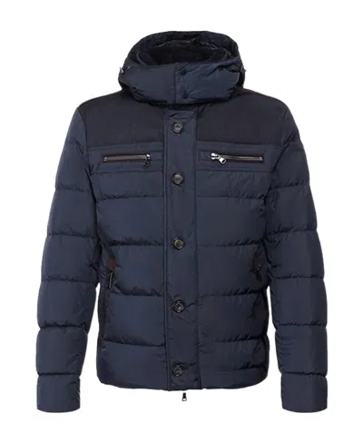 Paul & Shark Long-sleeved Hooded Quilted Down Jacket In Blue