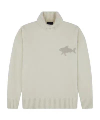 Paul & Shark Long-sleeved Turtleneck Sweater In White-alfalfa