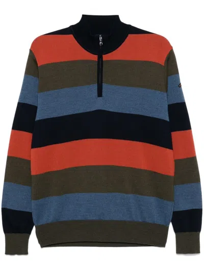 PAUL & SHARK STRIPED HALF ZIP WOOL SWEATER