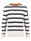 Paul & Shark Striped Crew-neck Wool-blend Sweater With Ribbed Knit In Ivory