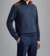 Paul & Shark Men's Wool Zip Sweater With Corduroy Details In Navy In Blue