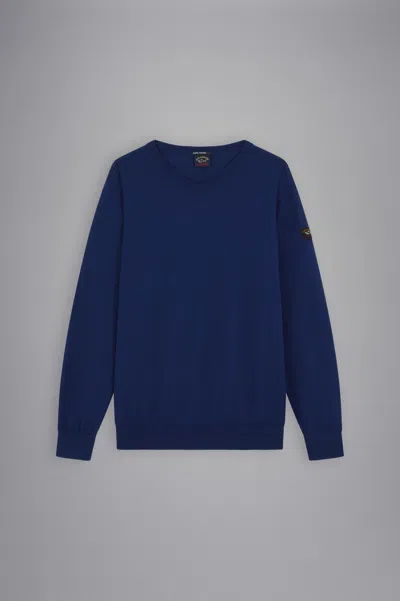Paul & Shark Maglia Con Scollo A V In Lana Merino Con Badge Iconico In Blue