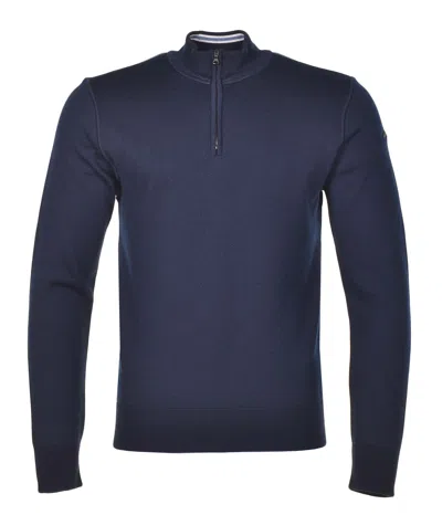 Paul & Shark Moon Logo Knitted Wool Half Zip Navy