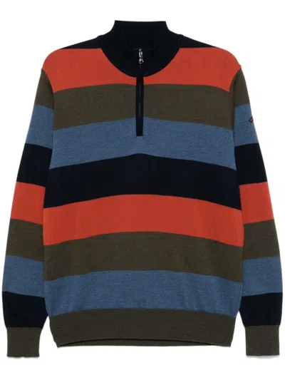PAUL & SHARK MULTICOLOR STRIPED HALF ZIP SWEATER