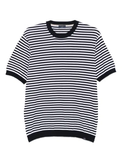 PAUL & SHARK NAVY BLUE CREW NECK STRIPED T-SHIRT