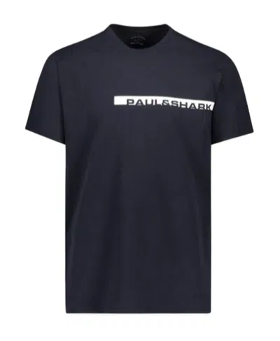 Paul & Shark Navy Blue Printed Logo T-shirt In Black