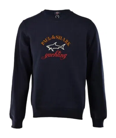 Paul & Shark Navy Blue Round Collar Long Sleeve Sweater In Black