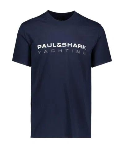Paul & Shark Navy Blue Round Collar Short-sleeved T-shirt In Black