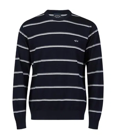 Paul & Shark Navy Blue Round-neck Striped Pullover In Black