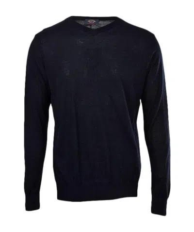 Paul & Shark Navy Blue V-neck Long-sleeved Pullover In Black