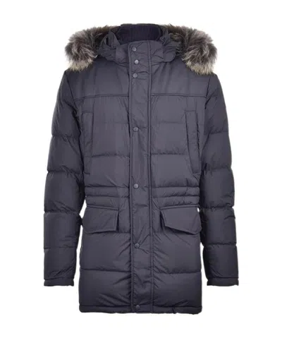 Paul & Shark Navy Blue Zipper Quilted Down Jacket In Black