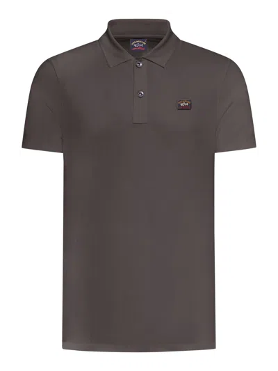 Paul & Shark Organic Cotton Piqué Polo Shirt With Iconic Badge In Brown