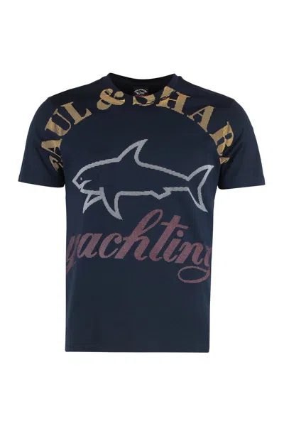 Paul & Shark Cotton Crew-neck T-shirt In Blue